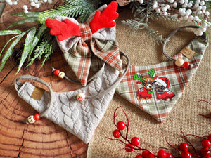 Christmas * Dog Bandana * Cat Bandana * checked * red * beige * Deer Cuteness