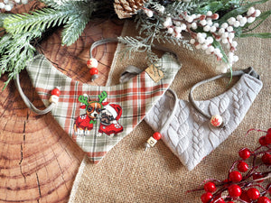 Christmas * Dog Bandana * Cat Bandana * checked * red * beige * Deer Cuteness