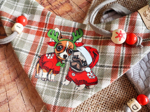 Christmas * Dog Bandana * Cat Bandana * checked * red * beige * Deer Cuteness