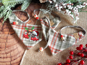 Christmas * Dog Bandana * Cat Bandana * checked * red * beige * Deer Cuteness