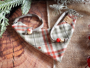 Christmas * Dog Bandana * Cat Bandana * checked * red * beige * Deer Cuteness