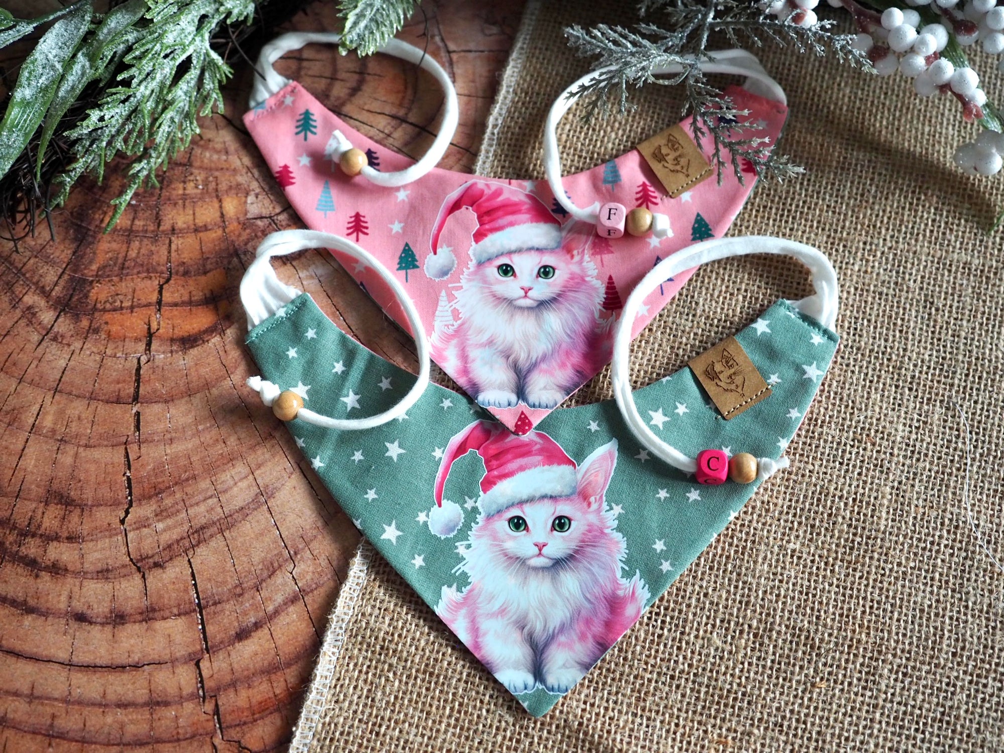Christmas * Dog Bandana * Cat Bandana * Stars * Christmas Tree * green * Pink Paws