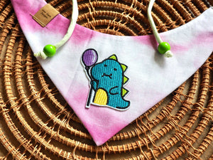 Hundehalstuch und Katzenhalstuch mit Dino in rosa weiß