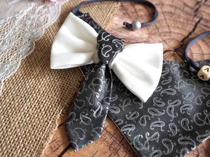 Handgemachte Hundeschleife und Hundehalstuch zur Hochzeit in grau mit Paisley Muster