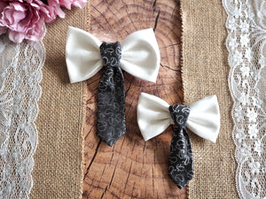 Hundeschleife Hundekrawatte zur Hochzeit in grau mit Paisley Muster