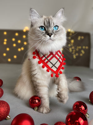 Christmas * Dog Bandana * Cat Bandana * checked * beige * red * Ho-ly moly!