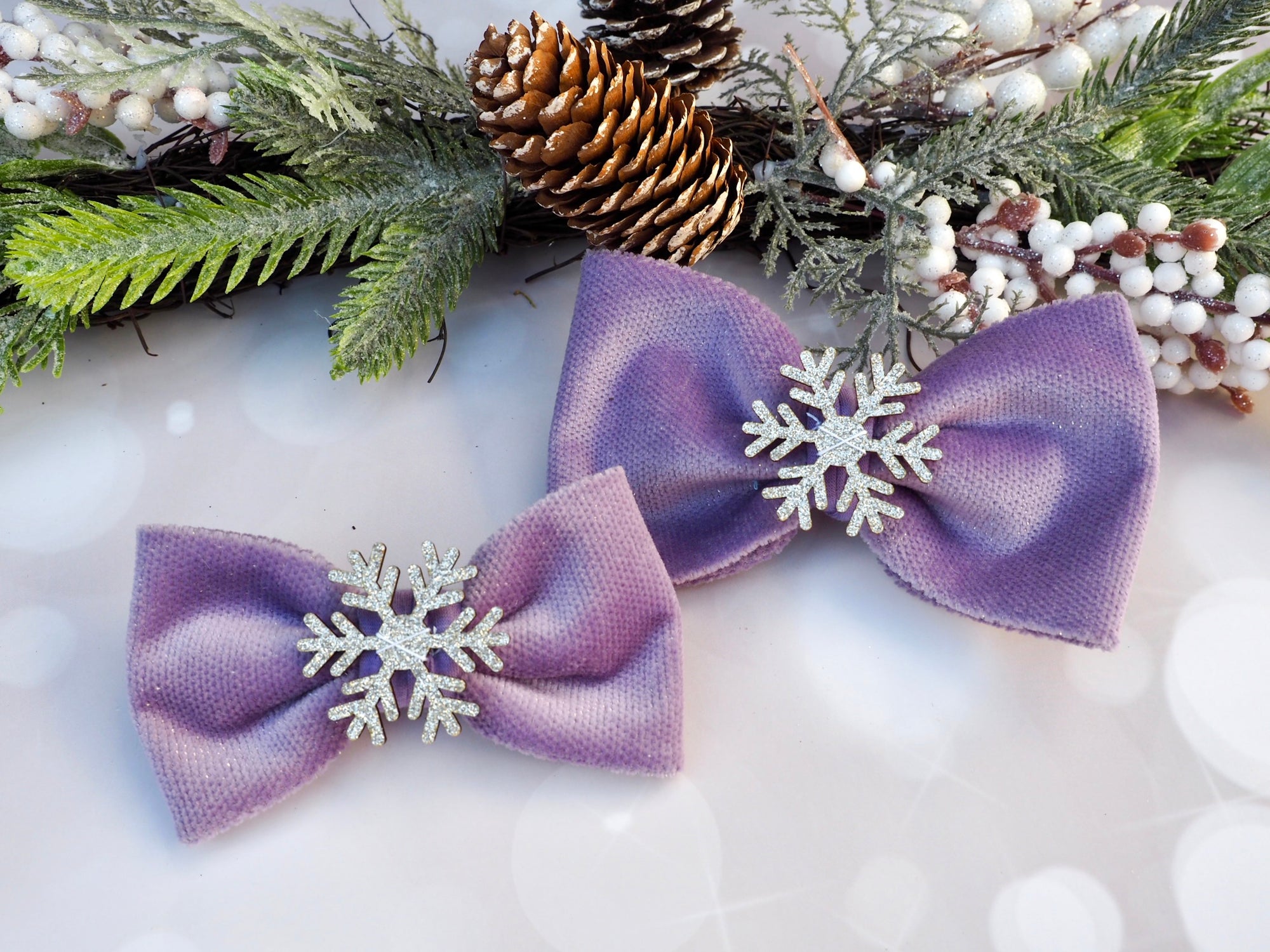 Christmas * Dog Bow * Cat Bow * Snowflake * Velvet * Glitter * silver * lilac * Love at frost sight