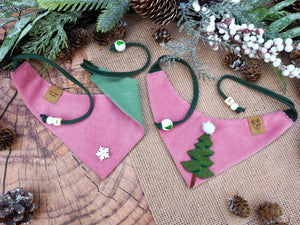 Christmas * Dog Bandana * Cat Bandana * Fir tree * Cord * rosa * green * One, Two, Tree!